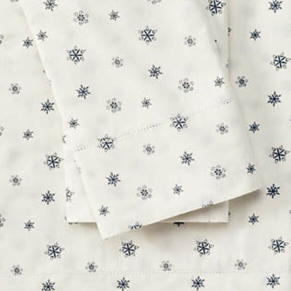 NWT Lands End 300 Thread Count Cotton Percale Full Sheet Set Snowflake NEW - Picture 2 of 8